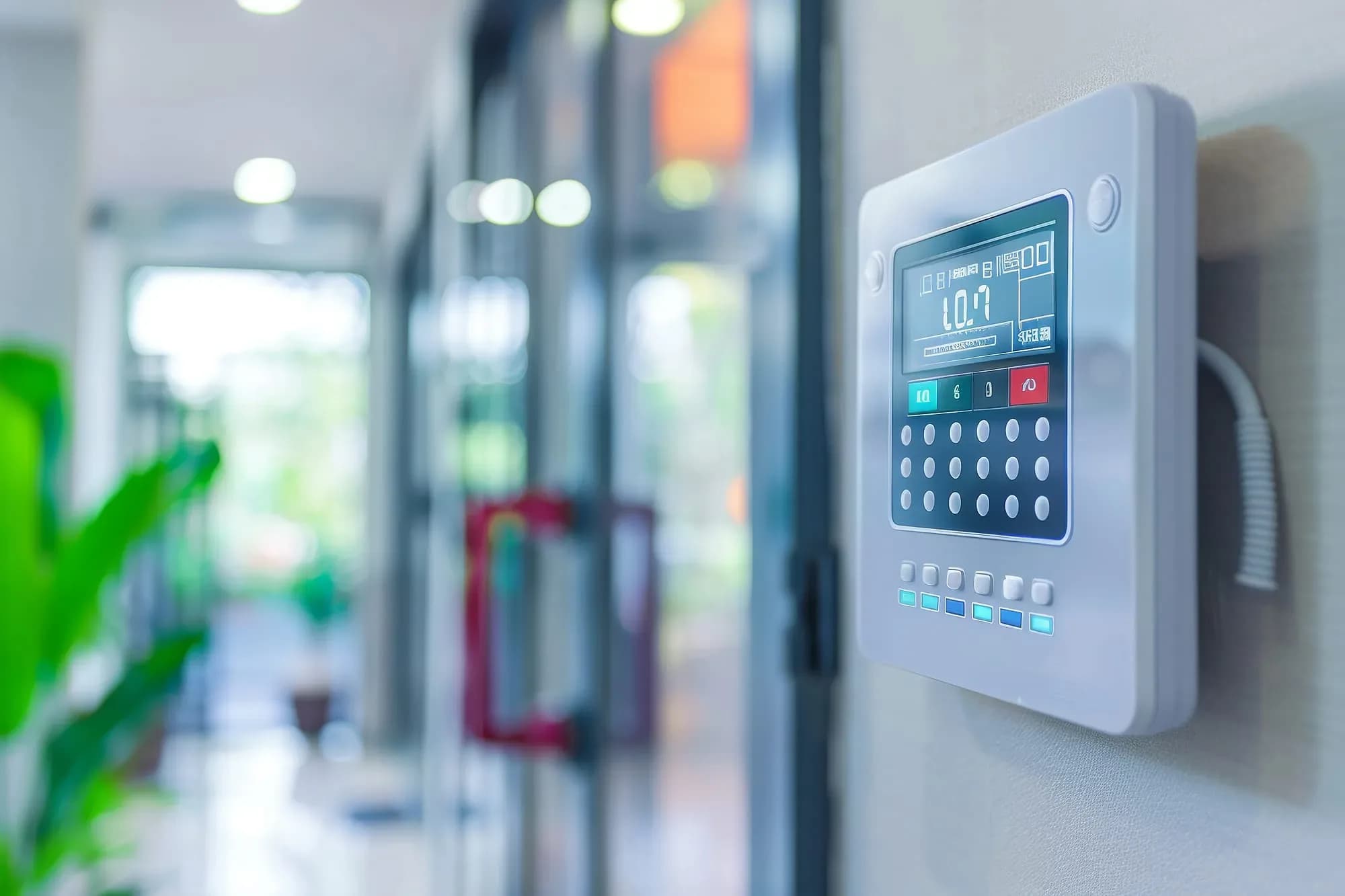 Access-control keypad guarding the entrance to a business premises