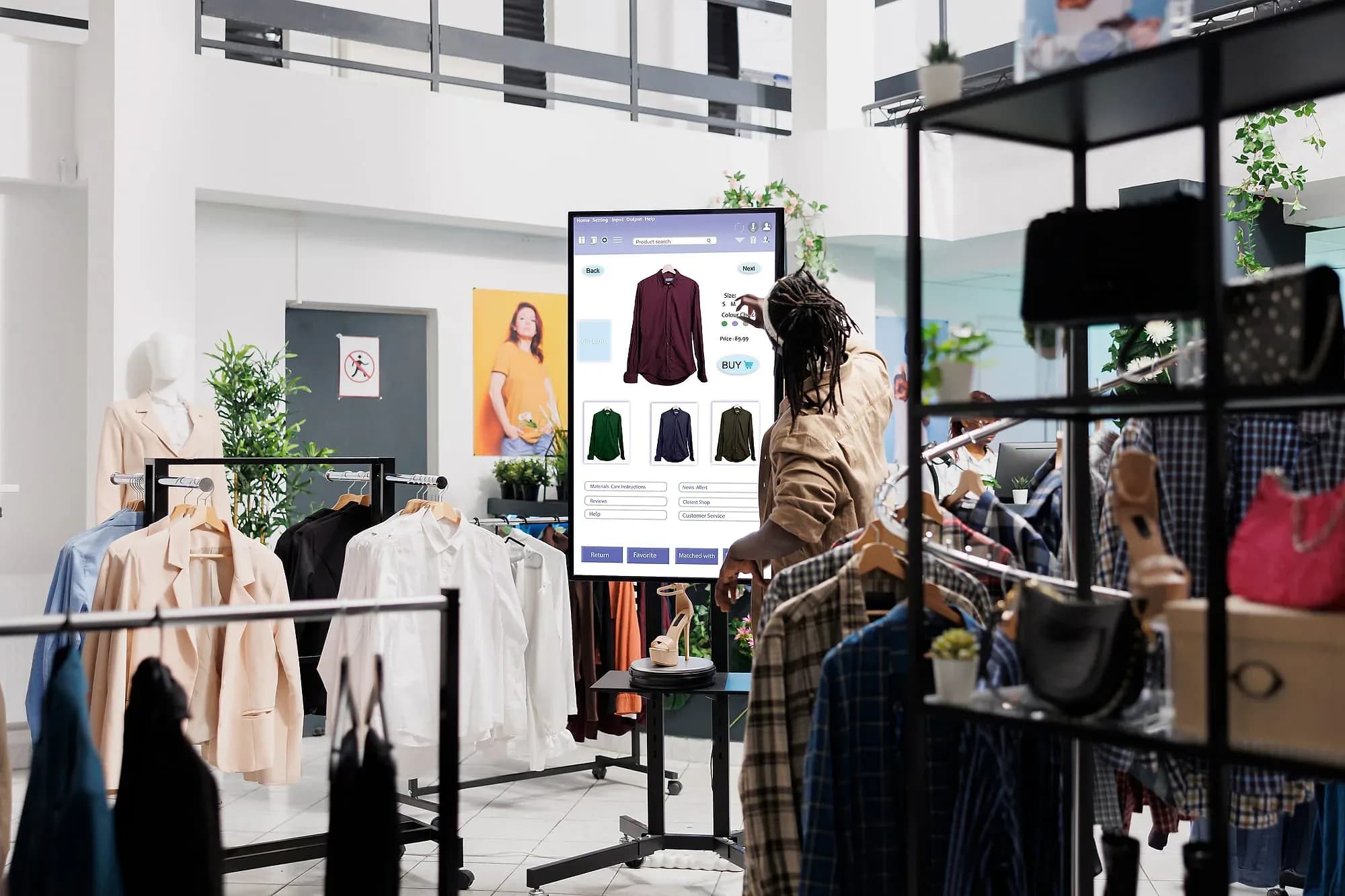 Customer browsing products on an in-store digital display